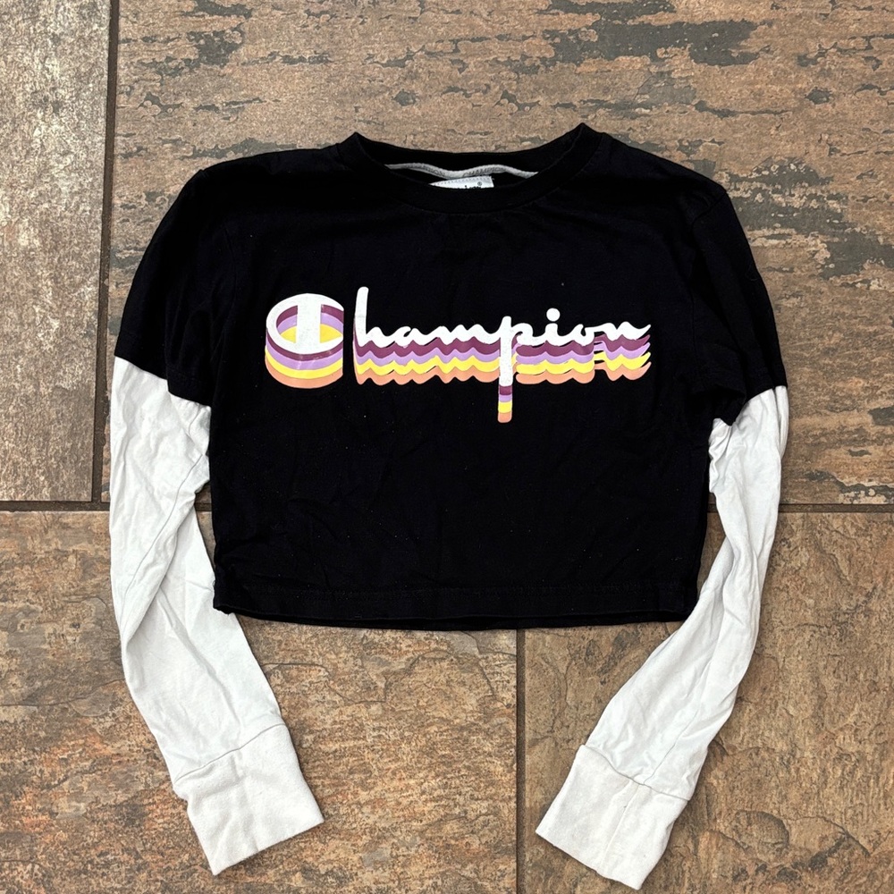 Champion Women's Black and White Long Sleeve Tee